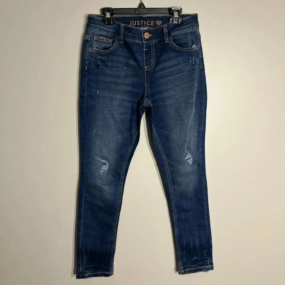Girls Justice dark distressed skinny jeans‎ size 10 plus